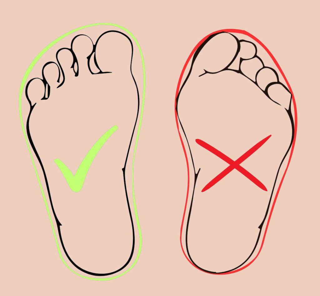 porównanie stopy w bucie barefoot i normalnym