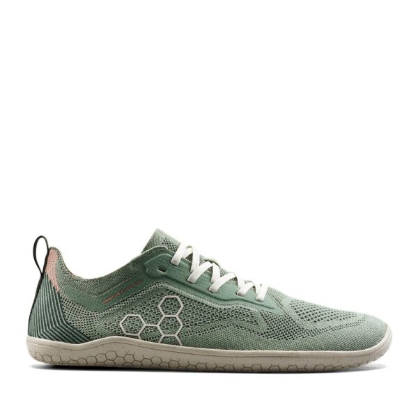 Vivobarefoot Primus Lite Knit Natural Womens dusty green - drugi but z pary, heksagonalne logo z boku