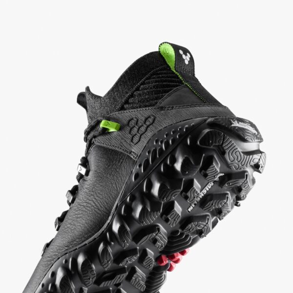 Vivobarefoot Magna Forest ESC Mens obsidian lime - zbliżenie, uszko i podeszwa