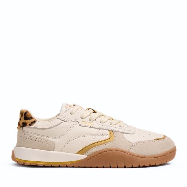 Buty barefoot MTNG Free Orbit Leather Women leopard - pojedynczy but z boku, cętkowana wstawka na pięcie