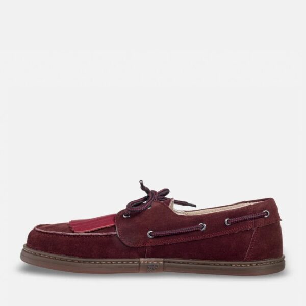 Magical Shoes Galeon burgundy - pojedynczy but, widok z boku, sznurówki związane na kokardkę