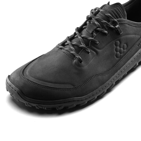 Vivobarefoot Tracker Leather AT Low II Mens obsidian - zbliżenie, przód i sznurowanie