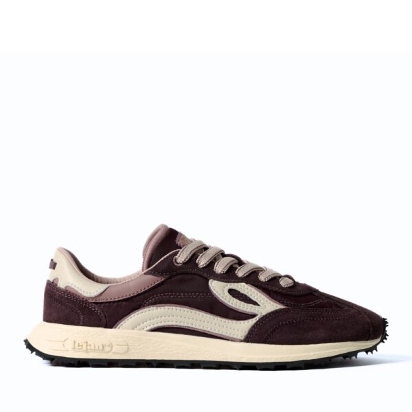 Buty barefoot Lejan Melrose burdeos - but z profilu na jasnym tle z widocznym sznurowaniem