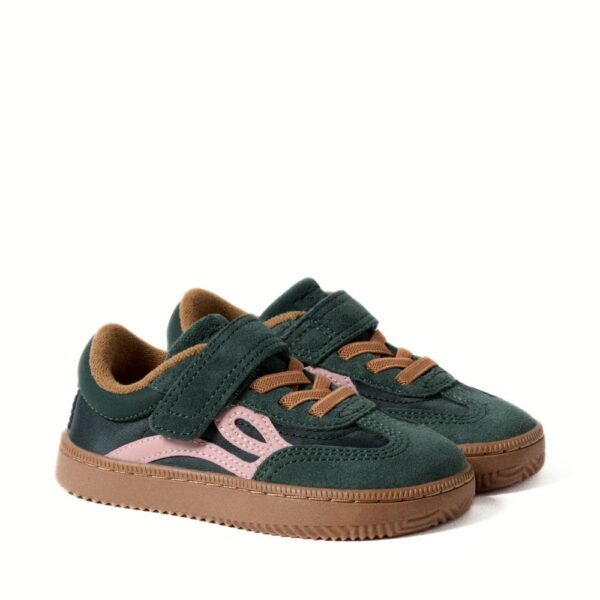 Lejan One Kids dark green - para butów pod skosem, zapięte rzepy i sznurówki