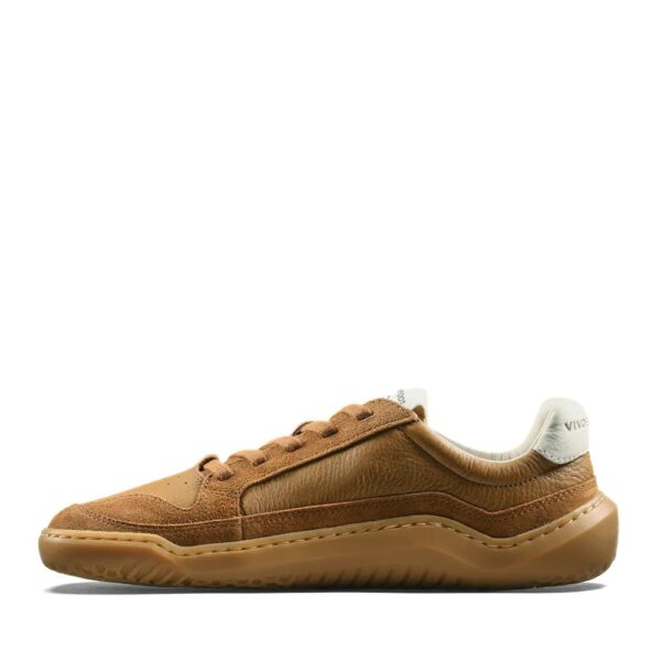Vivobarefoot Gobi III Sneaker Leather Womens Tan - pojedynczy but z profilu z widocznym sznurowaniem i podeszwą
