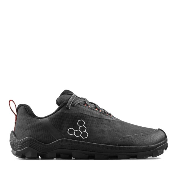 Vivobarefoot Primus Trail Flow WP Mens eclipse molten lava - but z profilu, widoczne logo w kształcie plastra miodu