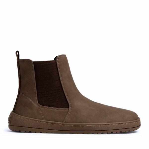 Buty barefoot MTNG Free Aria Chelsea Women brown - pojedynczy but z boku, widoczne uszko przy pięcie