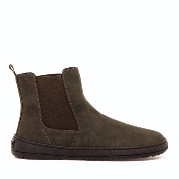 Buty barefoot MTNG Free Aria Chelsea Women brown - but widziany z boku, widoczna elastyczna wstawka przy kostce