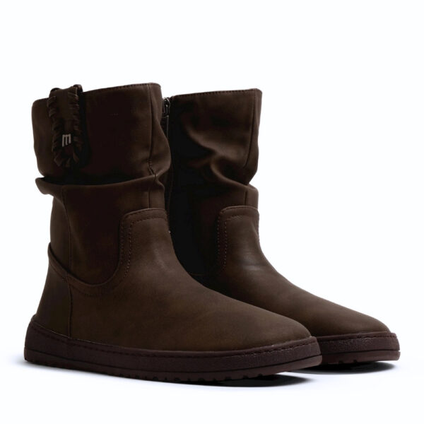 MTNG Free Aria Mid Calf Boot Women brown - para butów widziana pod kątem, zsunięte cholewki
