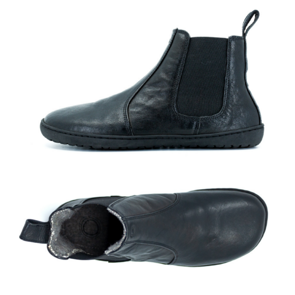 Mukishoes Chelsea Leather Black - bok lewy, oraz z góry