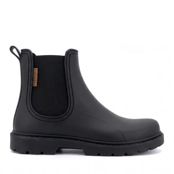 Buty barefoot Pikobare Barefoot Kalosze Oslo black - pojedynczy but z boku na jednolitym jasnym tle